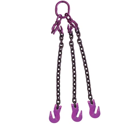 Us Cargo Control 9/32" x 10' - Adjustable 3 Leg Chain Sling w/ Grab Hooks - Grade 100 932G100TOGA-10